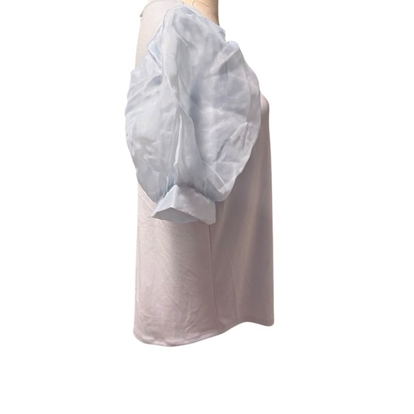 adrianna papell blouse M latest style puffy short sleeve in sage color - Picture 2 of 5